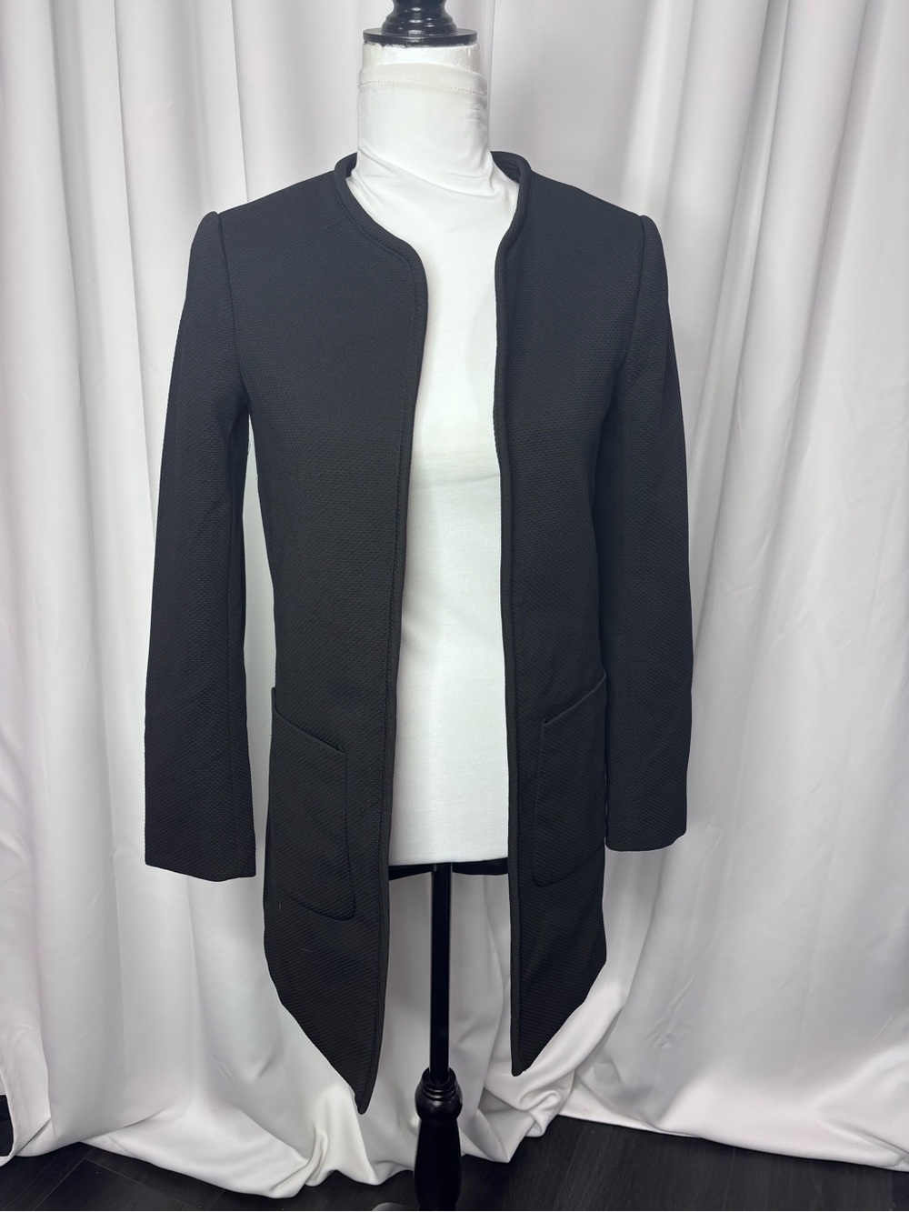 H&M Black Longline Open-Front Blazer Jacket